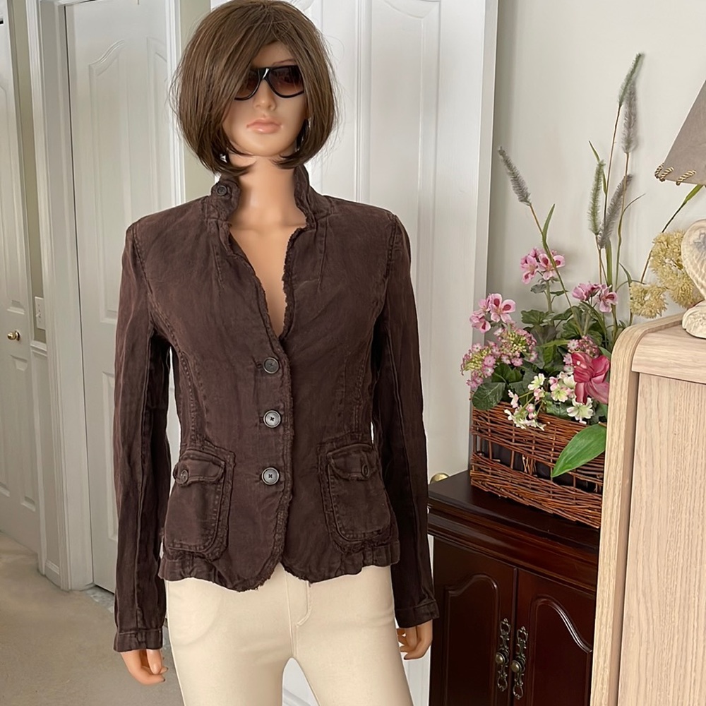 J. Crew 100% Linen Brown Distressed Jacket - Picture 2 of 12